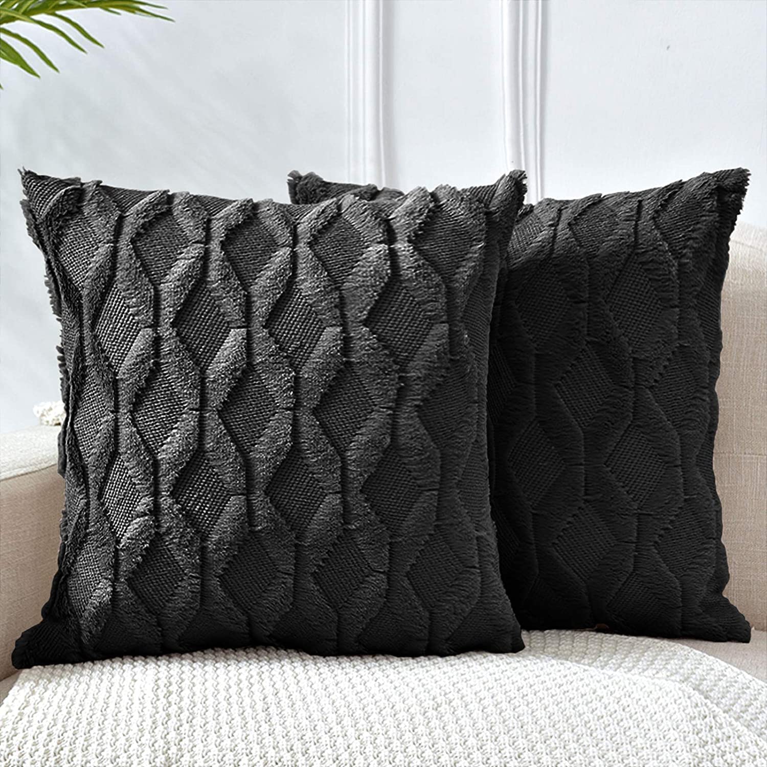 2 Pack Decorative Boho Throw Pillow Covers 45 x 45 cm – Black