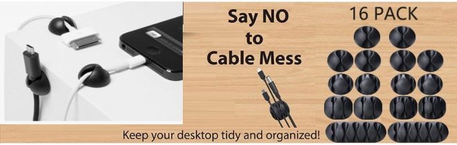 16 Pack Black Cord Organizer Cable Management for Home and Office