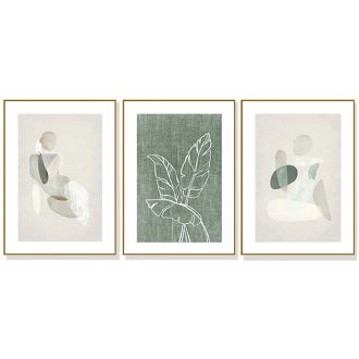 Abstract body and leaves 3 Sets Gold Frame Canvas Wall Art