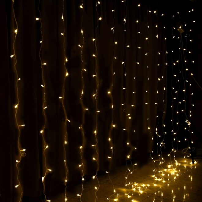 Jingle Jollys 6X3M Christmas Curtain Lights 600LED – Warm White