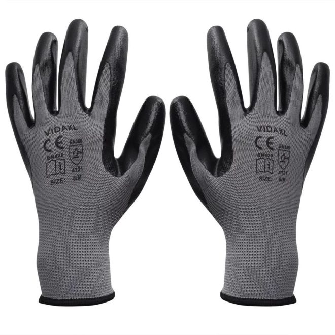 Work Gloves Nitrile 24 Pairs Grey and Black Size 8/M
