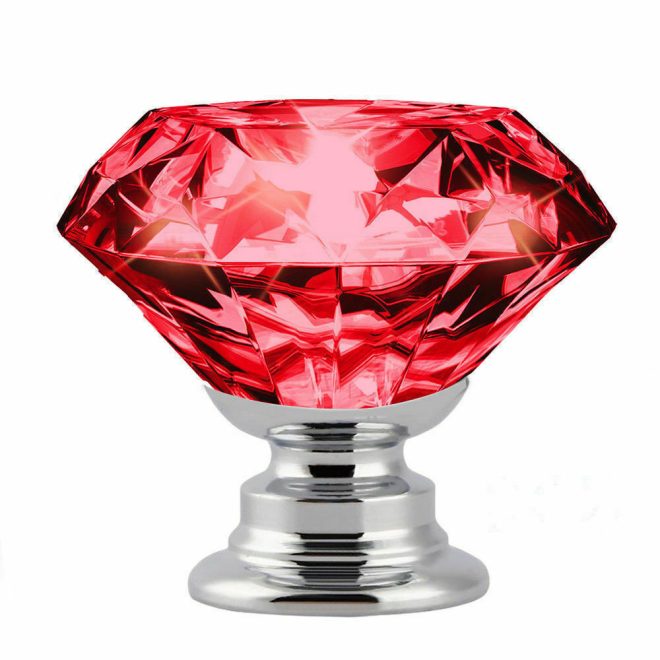 16 Pcs Red Crystal Knobs Diamond 30mm Diameter Door Cabinet Handle