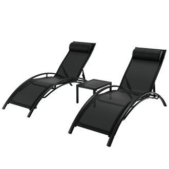 3PC Sun Lounge Outdoor Lounger Steel Table Chairs Patio Furniture Garden