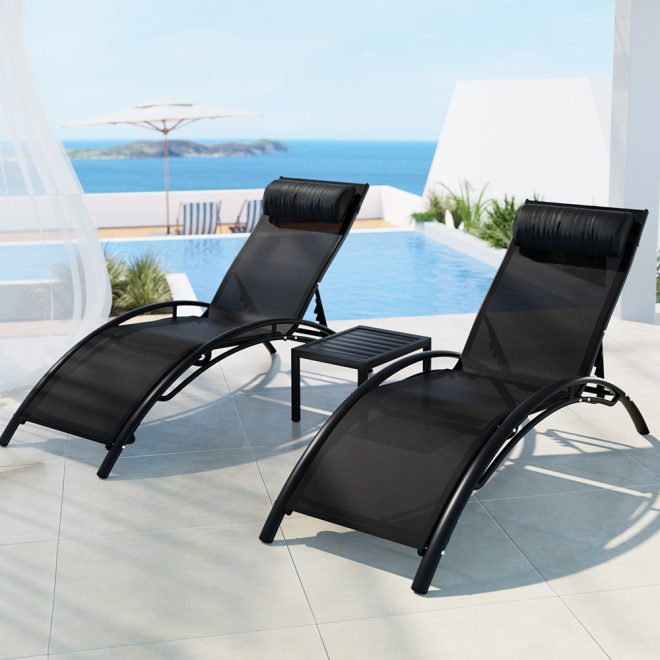 Sun Lounger Chaise Lounge Chair Table Patio Outdoor Setting Furniture