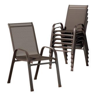 6PC Outdoor Dining Chairs Stackable Lounge Chair Patio Furniture Brown
