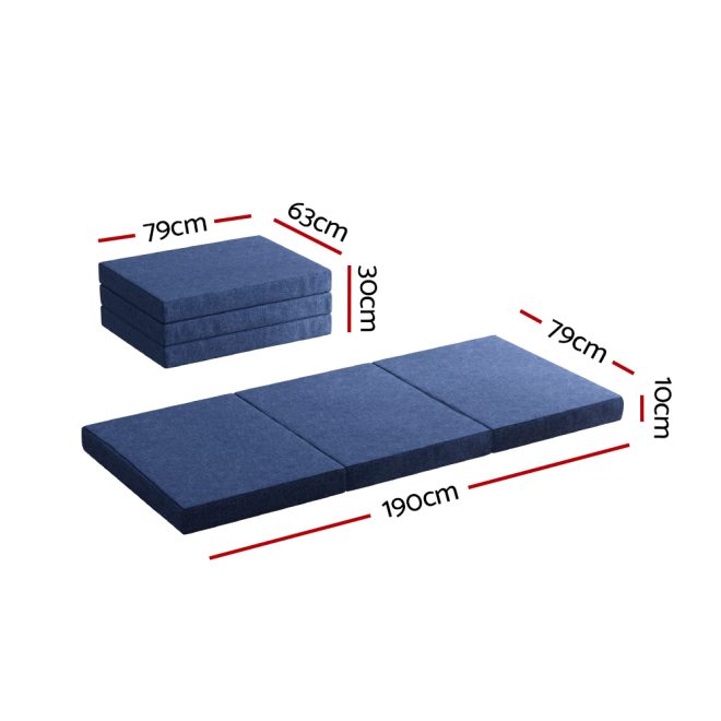 Bedding Foldable Mattress Folding Foam Single Blue