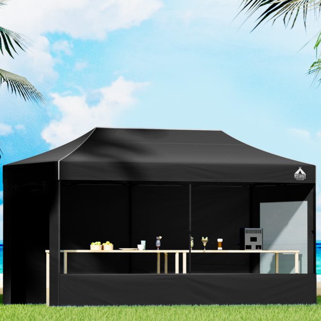 Gazebo Pop Up Marquee Folding Wedding Tent Gazebos Shade – 3×6 m, Black