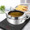 20cm Japanese Deep Frying Pot Thermometer Stainless Steel Tempura Fryer Silver