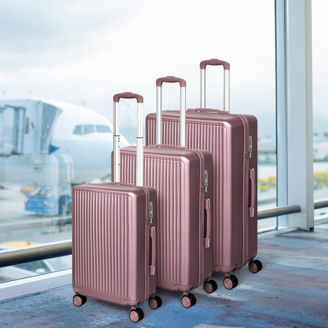 Luggage Suitcase Trolley Set Travel TSA 3pc 20″+24″+28″ Rose Gold
