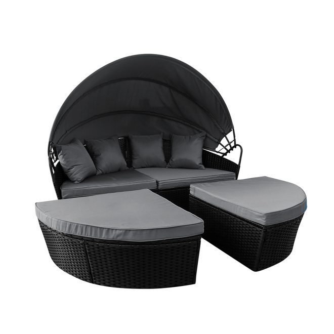 Day Bed Sofa Daybed Outdoor Garden Sun Lounge Furniture Wicker Round 3pcs