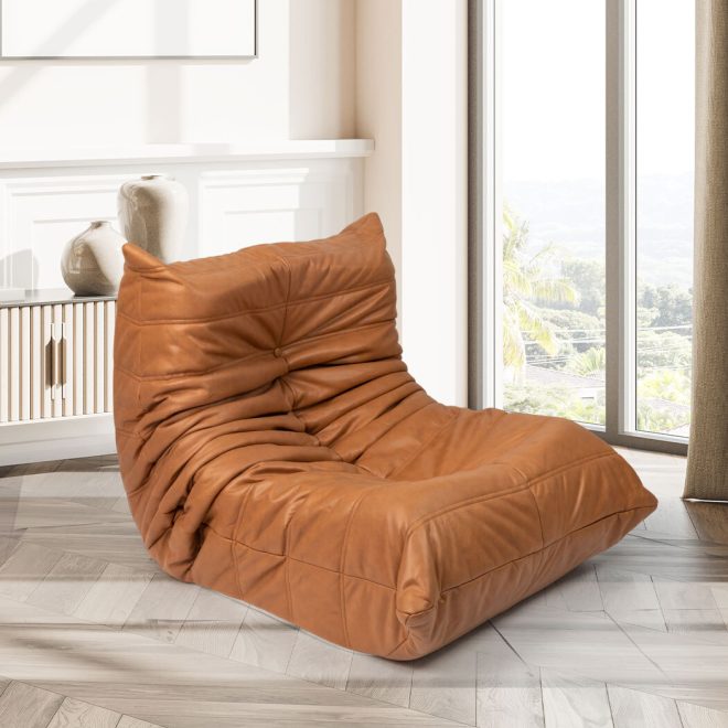 Floor Chair Caterpillar Sofa Replica Lazy Recliner Leathaire Brown