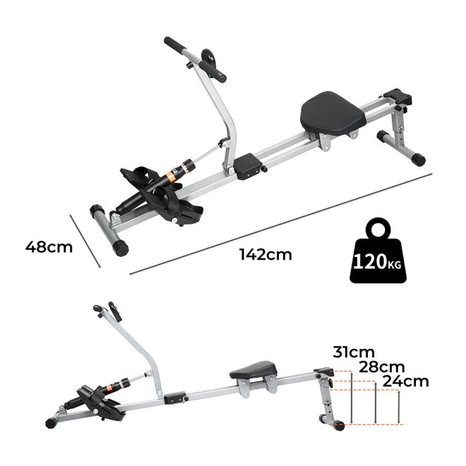 Hydraulic Rowing Machine 12 Levels Resistance Cardio Exercise Fit Home
