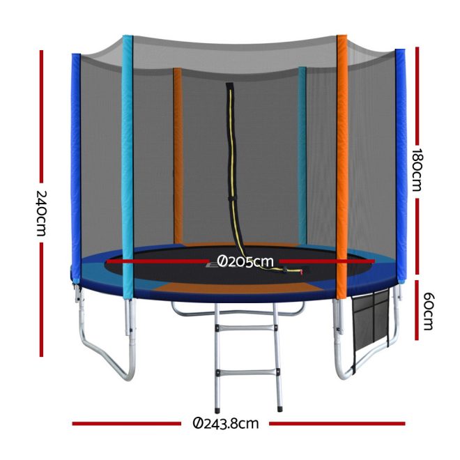 Trampoline Round Trampolines Kids Safety Net Enclosure Pad Outdoor Gift Multi-coloured – 8ft