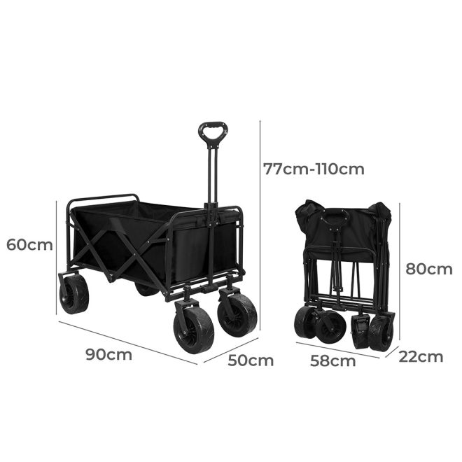 Garden Camping Trolley Outdoor Garden Wagon Cart Folding Widen Large Picnic Black