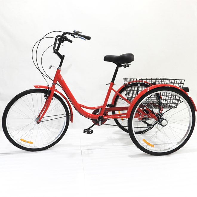 New 26 inch Adult Tricycle 7-Speed 3 Wheels Bike with Free Lock Installation Tool Red