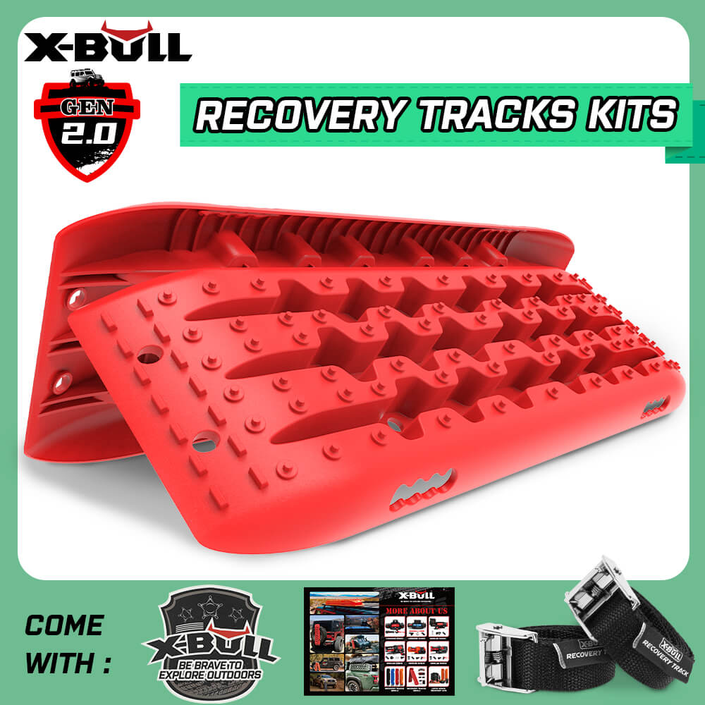 X-BULL KIT1 Recovery track Board Traction Sand trucks strap mounting 4×4 Sand Snow Car – Red