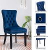 8x Velvet Dining Chairs Upholstered Tufted Kithcen Chair with Solid Wood Legs Stud Trim and Ring-Blue