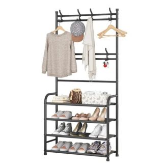 Clothes Rack with Shoe Rack Shelves (Black) GO-CSR-100-PR