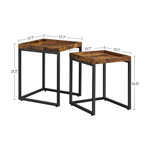 Set of 2 Coffee Tables with Raised Edges Nesting Tables Industrial Rustic Brown and Black