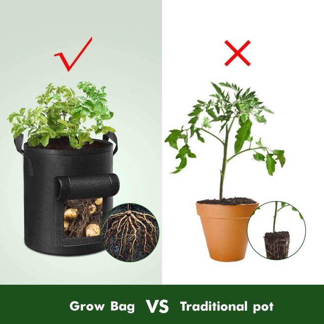 5-Pack Gallons Plant Grow Bag Potato Container Pots with Handles Garden Planter Black – 10 Gallon