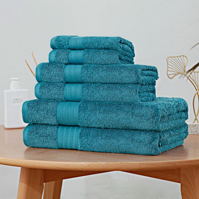 Luxury 6 Piece Soft and Absorbent Cotton Bath Towel Set – Blue