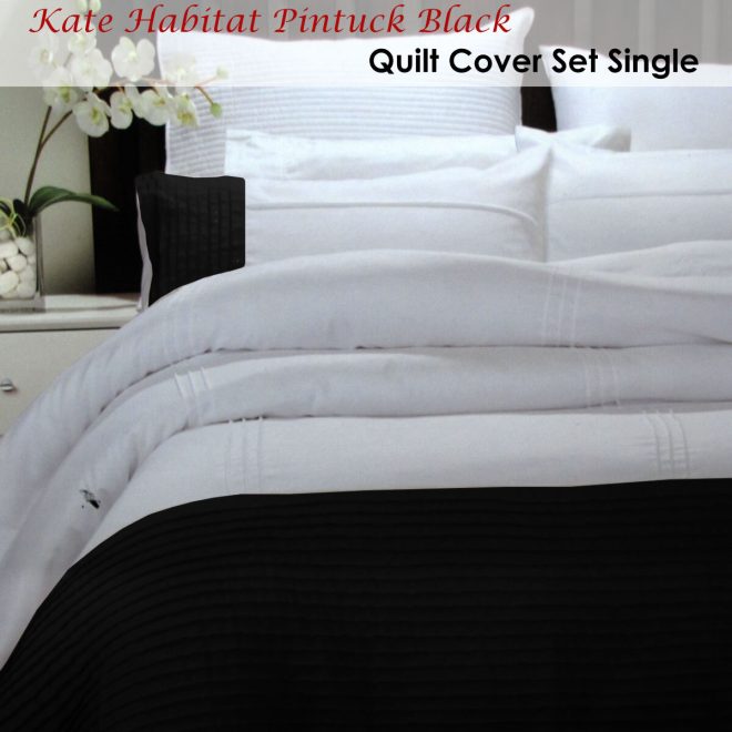 Pintuck Black Quilt Cover Set Single