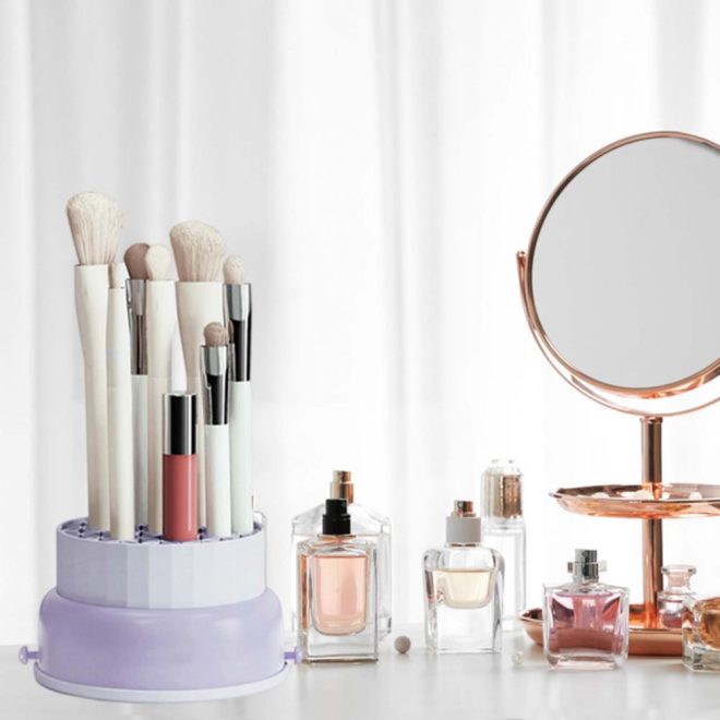 3 In 1 Makeup Brushes Cleaner Sponge Brush Washing Box Makeup Brush Drying Basket(Light Purple)