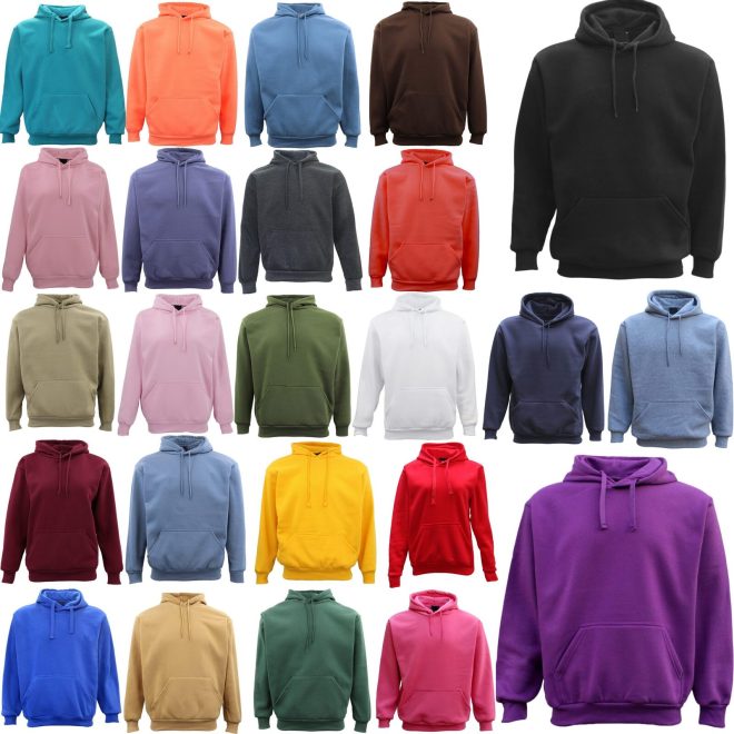 Adult Unisex Men’s Basic Plain Hoodie Pullover Sweater Sweatshirt Jumper XS-8XL, White, S