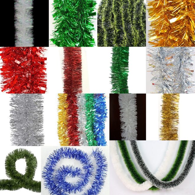 5x 2.5m Christmas Tinsel Xmas Garland Sparkly Snowflake Party Natural Home Décor, Bells (Red)