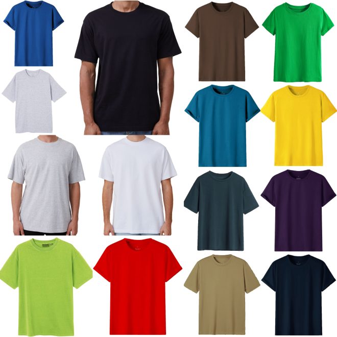 Adult 100% Cotton T-Shirt Unisex Men’s Basic Plain Blank Crew Tee Tops Shirts, Navy, S