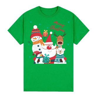 100% Cotton Christmas T-shirt Adult Unisex Tee Tops Funny Santa Party Custume, Santa Gathering (Green)
