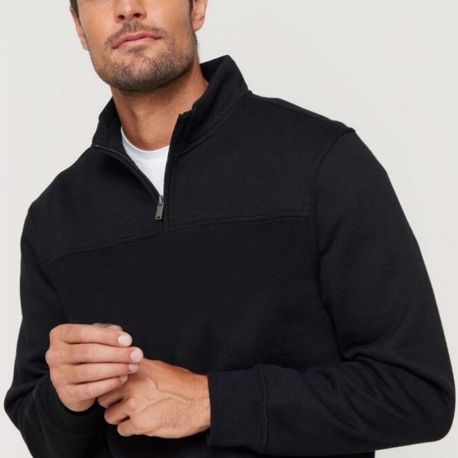 New Men’s Unisex Adult Half-Zip Fleece Jumper Pullover Stand Collar Jacket Shirt, Black, XL