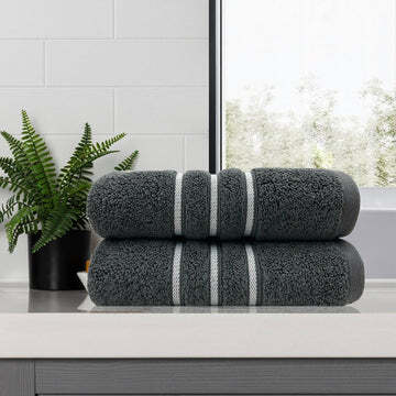 amor classic dobby stripe super soft premium cotton bath towel 2 pcs charcoal