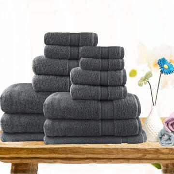 14pc light weight soft cotton bath towel set charcoal