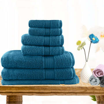 7pc light weight soft cotton bath towel set teal
