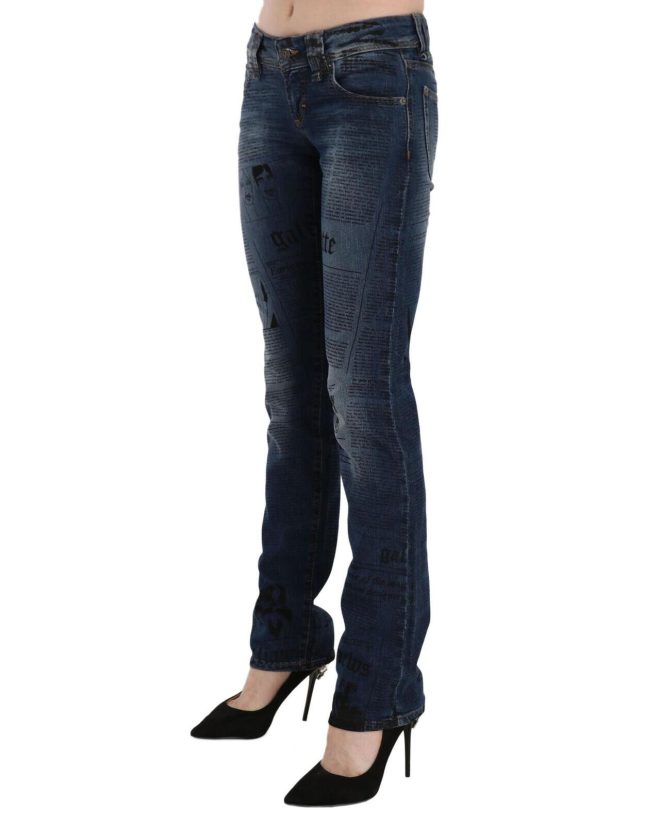 Blue Gazette Newspaper Print Low Waist Skinny Denim Jeans Women-pla176320 – W25 US