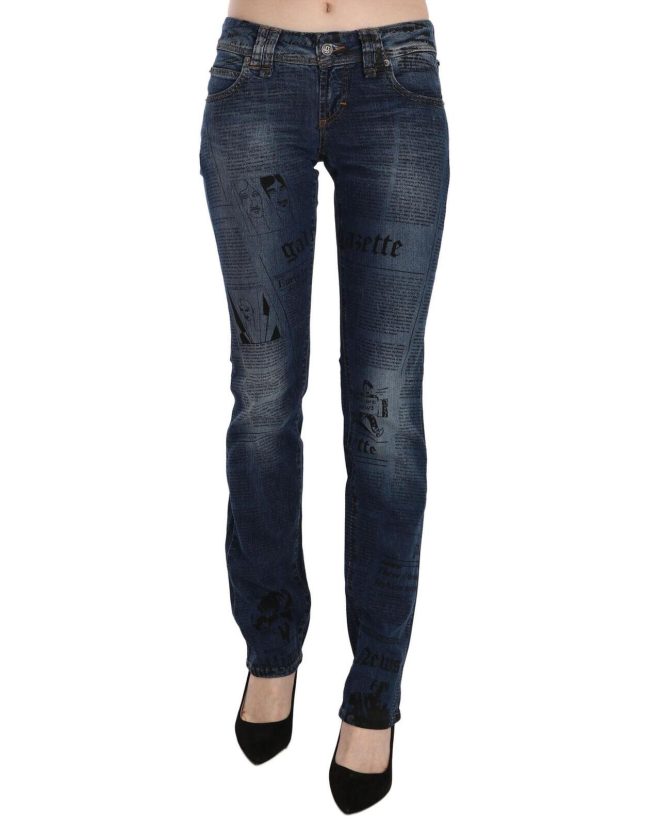 Blue Gazette Newspaper Print Low Waist Skinny Denim Jeans Women-pla176320 – W25 US