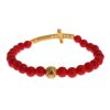 Authentic NIALAYA Gold Plated Silver Bracelet with Red Coral Beads and CZ Diamond Cross Women – M