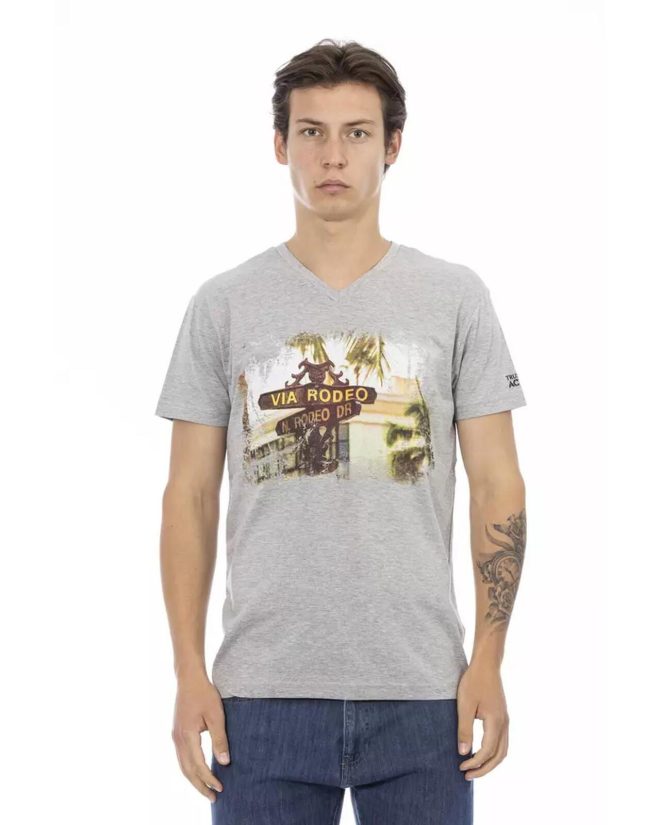 Short Sleeve T-shirt with V-neck and Front Print L Men