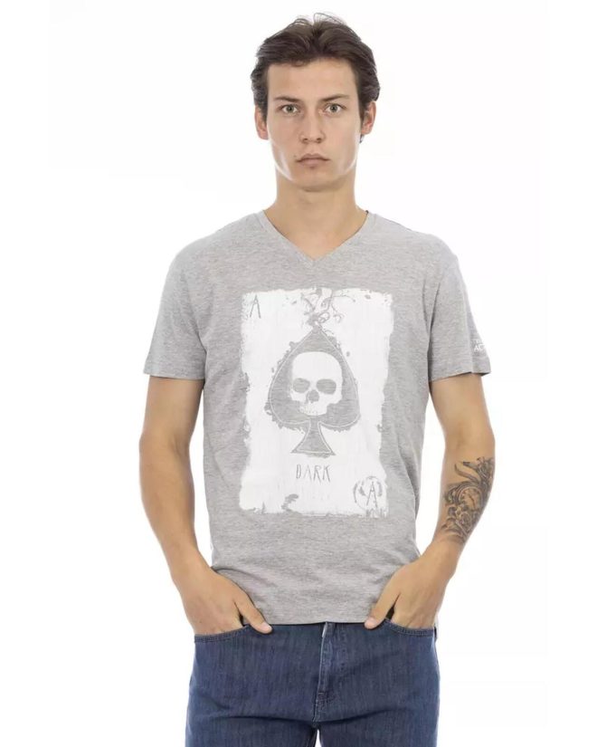 Short Sleeve T-shirt with V-neck and Front Print S Men