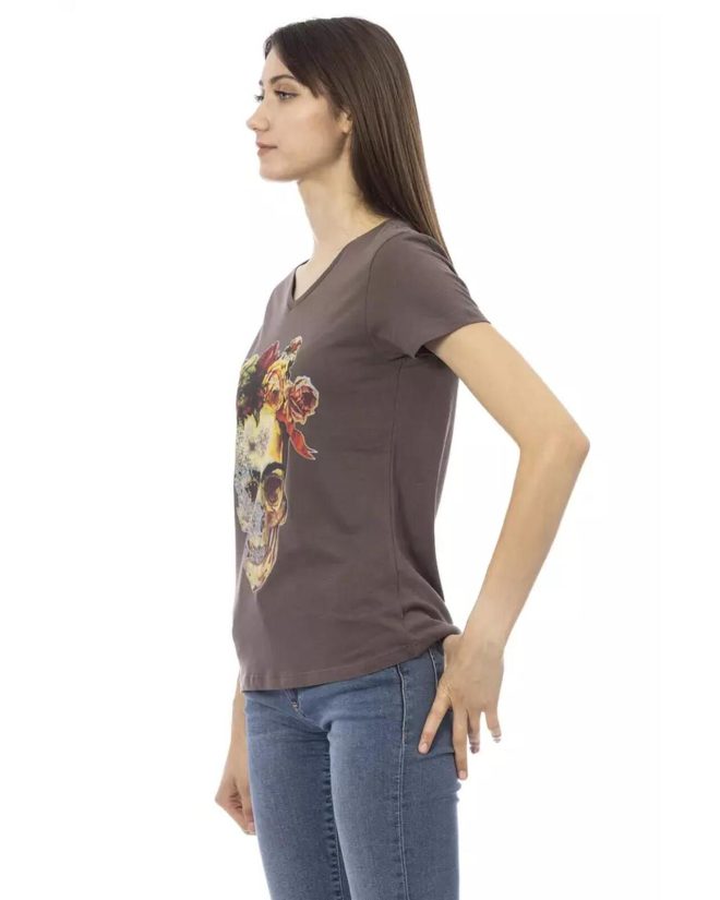 Short Sleeve V-Neck T-Shirt with Front Print XS Women