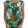 Cap Sleeve Blouse Top with Ruffled Neckline and Sequined Pineapple Embroidery Women-pla175652 – 36 IT