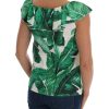 Cap Sleeve Blouse Top with Ruffled Neckline and Sequined Pineapple Embroidery Women-pla175652 – 36 IT