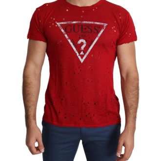 100% Authentic Red Cotton Stretch T-Shirt with Round Neck and Short Sleeves