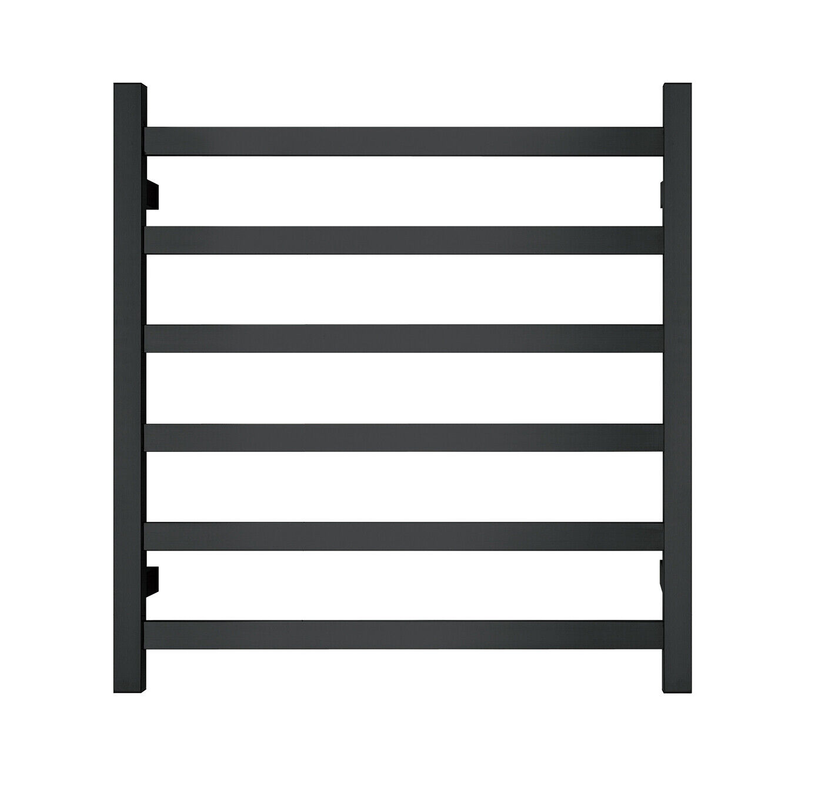 Premium Matte Black Heated Towel Rack – 6 Bars, Square Design, AU Standard, 650x620mm Wide