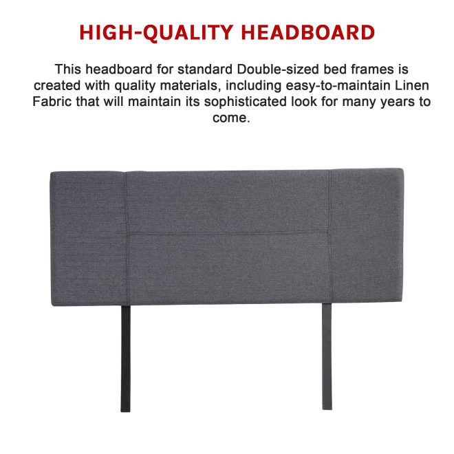 Linen Fabric Bed Headboard Bedhead – DOUBLE, Grey