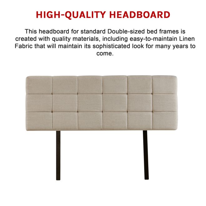 Linen Fabric Bed Deluxe Headboard Bedhead – DOUBLE, Beige