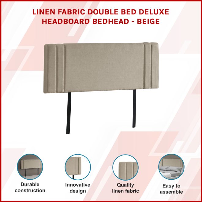 Linen Fabric Bed Deluxe Headboard Bedhead – DOUBLE, Beige