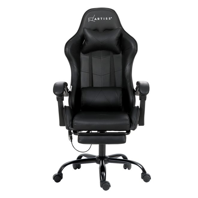 6 Point Massage Gaming Office Chair Footrest Black
