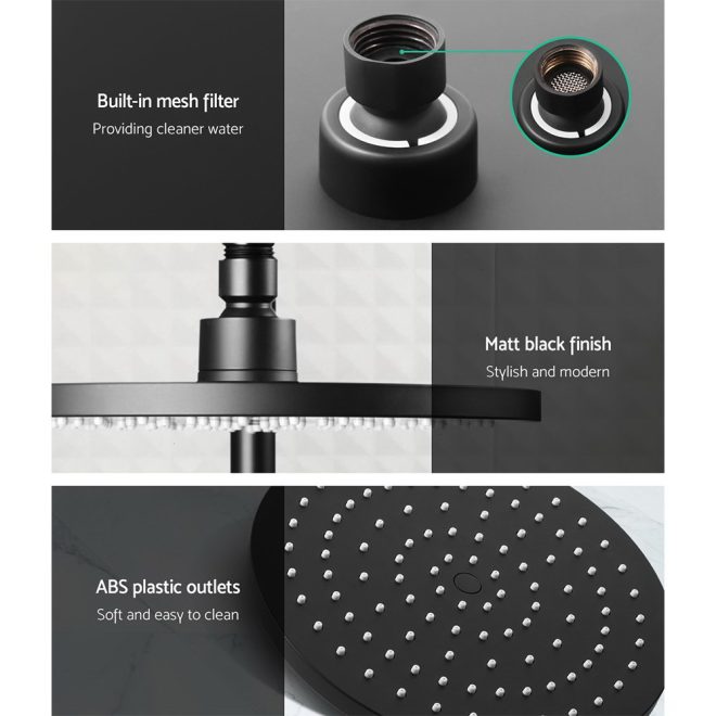 WELS 9” Rain Shower Head Set Round Handheld High Pressure Wall – Black, 9” Round Shower Head